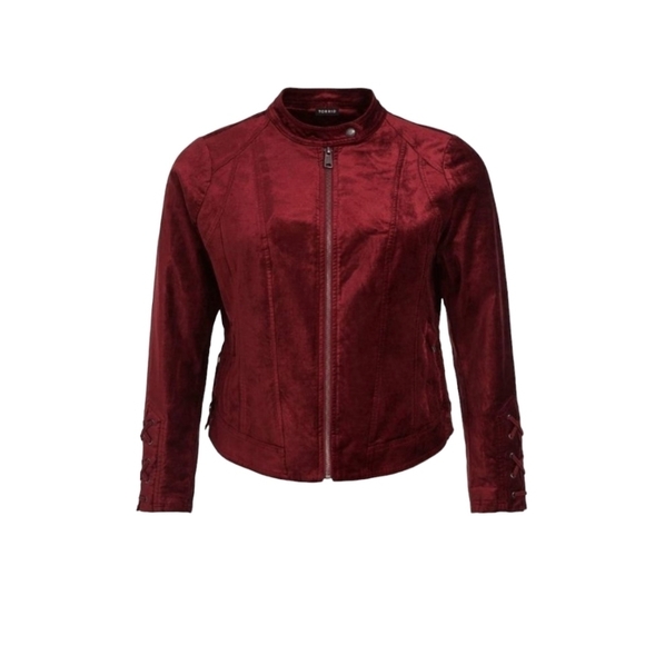 Torrid Wine Ruby Red Velvet Moto Jacket 1X 14/16 EUC - Picture 2 of 16